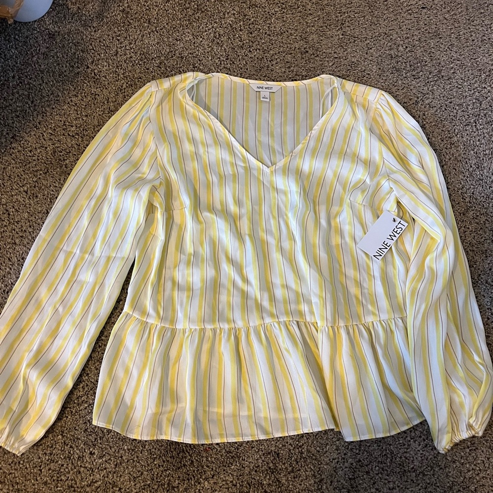 Nine West Yellow and White Striped Top